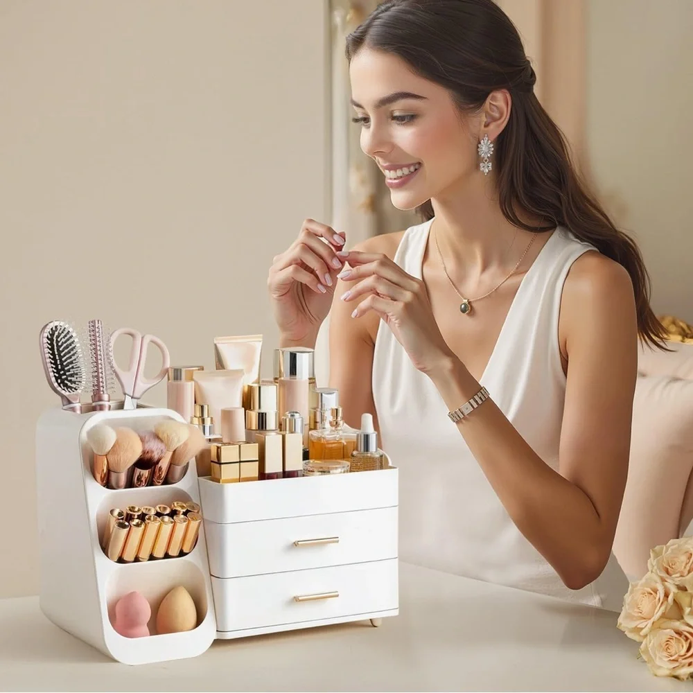 White and Gold Makeup Organizer